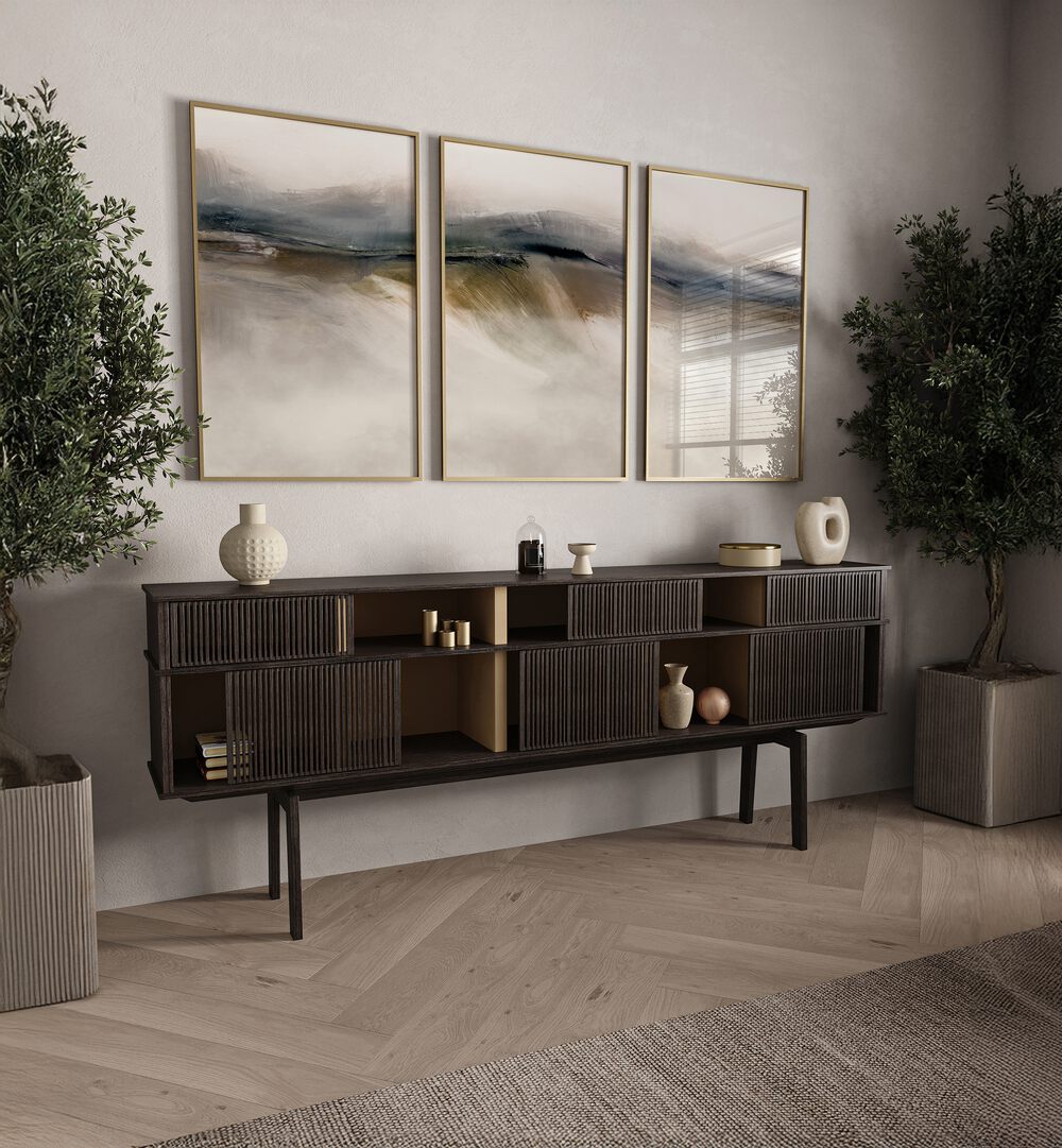 Elevate your decor with the DUNE ABSTRACT SET, SET OF 3 PAINTINGS showcasing serene dune-inspired artwork.