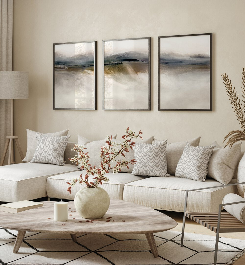 Elevate your decor with the DUNE ABSTRACT SET, SET OF 3 PAINTINGS featuring serene dune-inspired artwork.