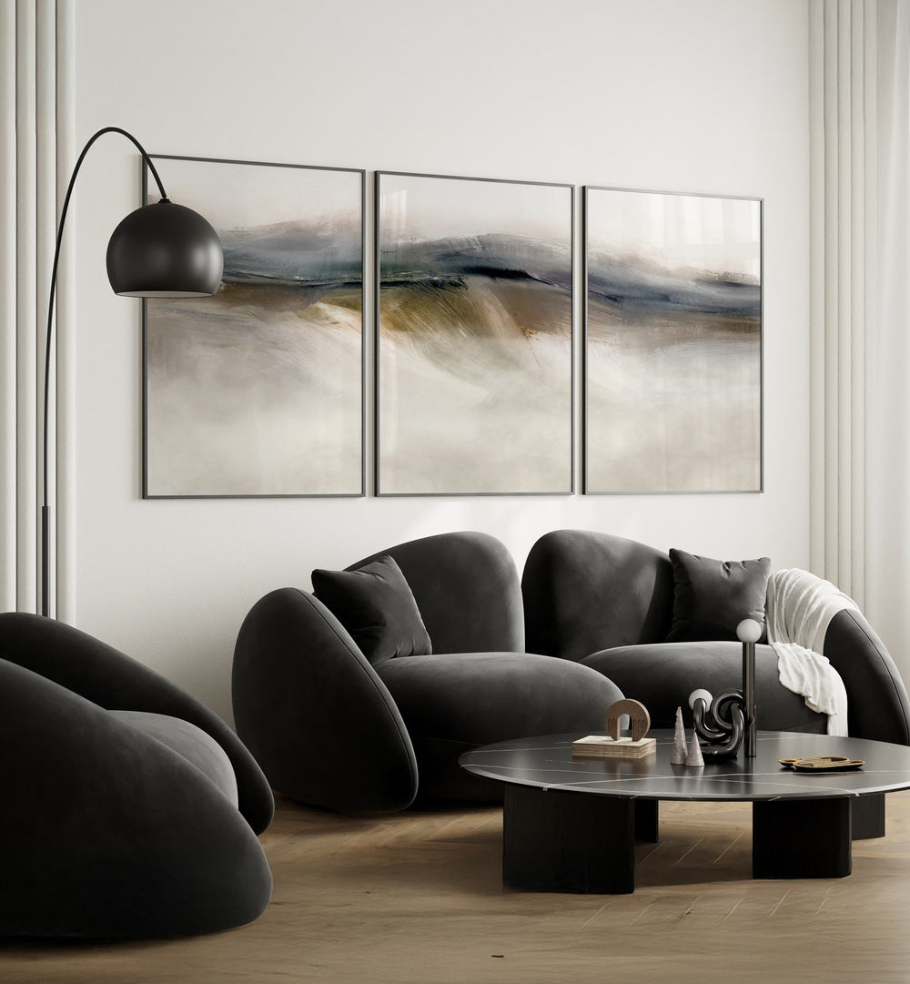 Transform your space with the DUNE ABSTRACT SET, SET OF 3 PAINTINGS featuring serene dune-inspired art.