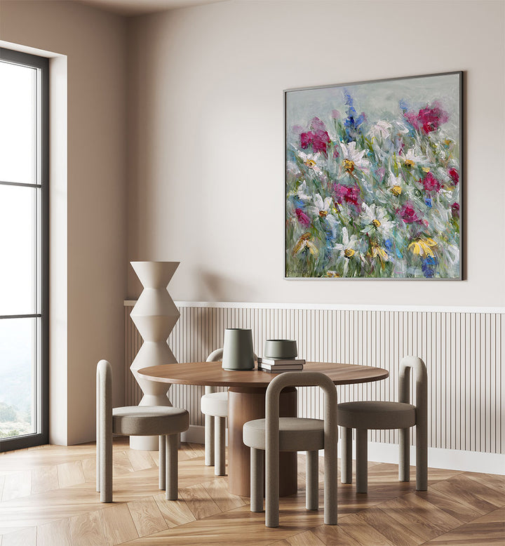 Brighten your decor with DAISY IN PINK WHITE, FLORAL FLOWER PAINTINGS, showcasing vibrant abstract floral artwork.