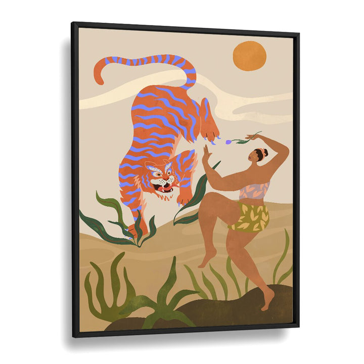 Vibrant "Dance With Me, Animal Paintings" art by Arty Guava, featuring a lively scene of a dancer and a tiger.