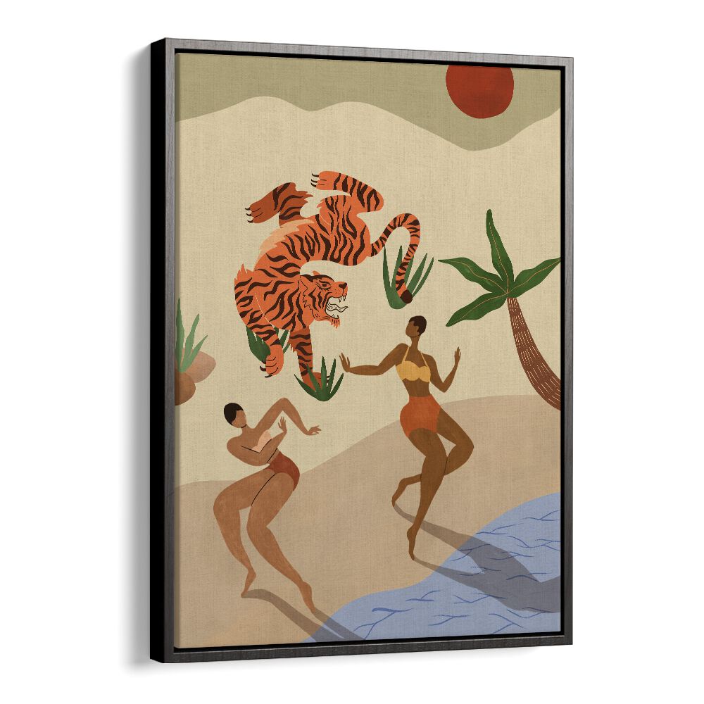 Dancing Tiger By Arty Guava Wall Art Prints in Black Floater Frame
