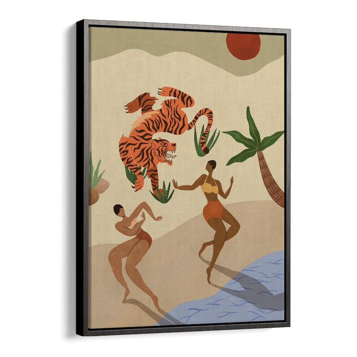 Dancing Tiger By Arty Guava Wall Art Prints in Black Floater Frame