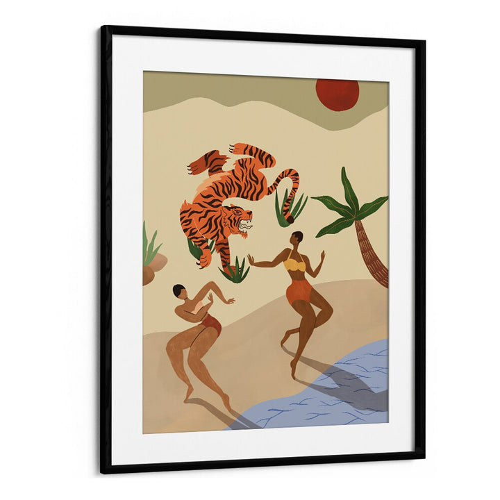 Dancing Tiger By Arty Guava Wall Art Prints in Black Frame With Mount