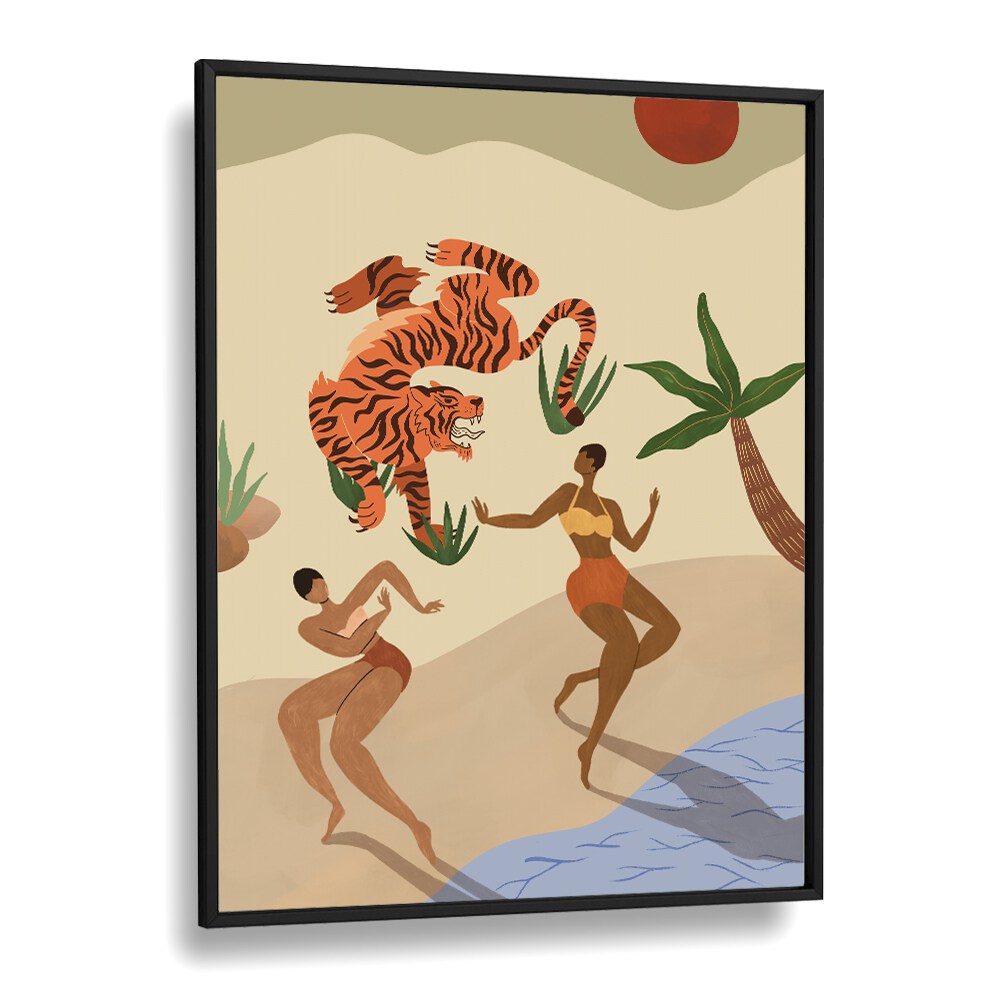 Dancing Tiger By Arty Guava Wall Art Prints in Black Plain Frame