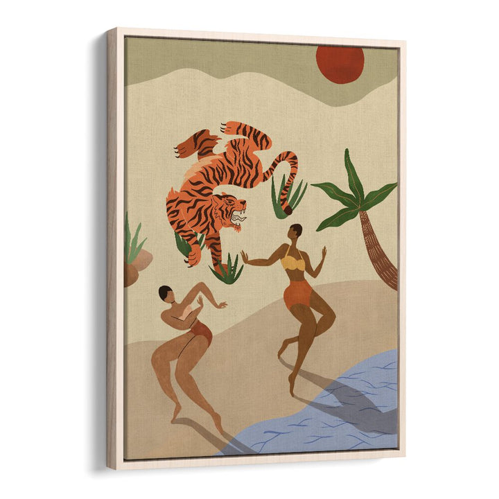 Dancing Tiger By Arty Guava Wall Art Prints in Oak Wood Floater Frame