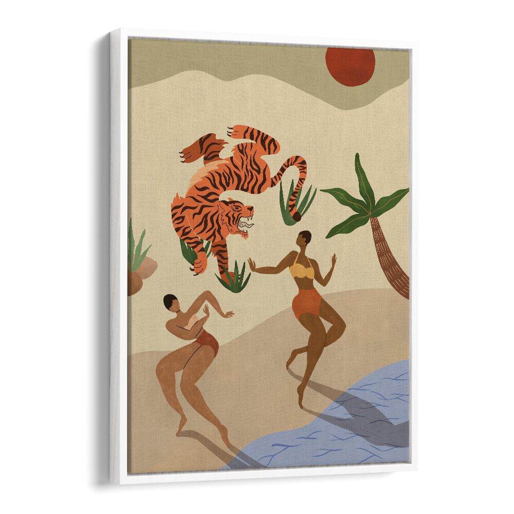 Dancing Tiger By Arty Guava Wall Art Prints in White Floater Frame