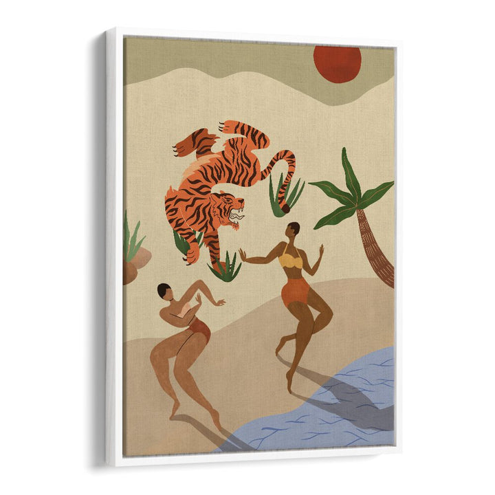 Dancing Tiger By Arty Guava Wall Art Prints in White Floater Frame