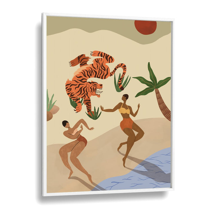 Dancing Tiger By Arty Guava Wall Art Prints in White Plain Frame