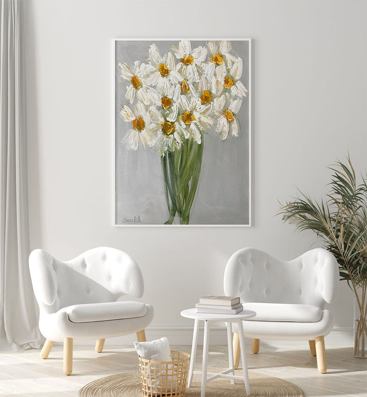 Brighten your space with a DELICATE BOUQUET OF DAISIES, FLORAL FLOWER PAINTINGS for a touch of elegance.