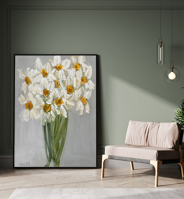 Transform your space with the DELICATE BOUQUET OF DAISIES, FLORAL FLOWER PAINTINGS, perfect for any room decor.
