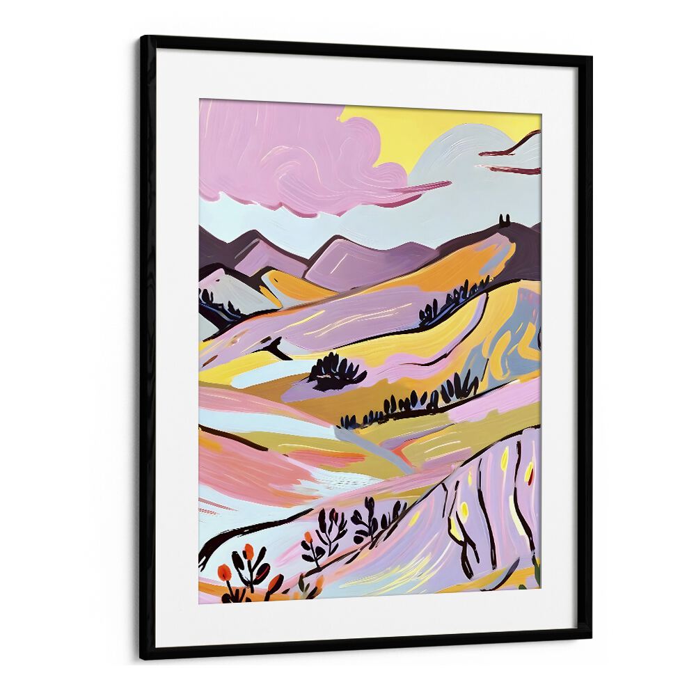 "Delicious Landscape Paintings by Uma Gokhale showcase vibrant hills and skies, perfect for enhancing any space."