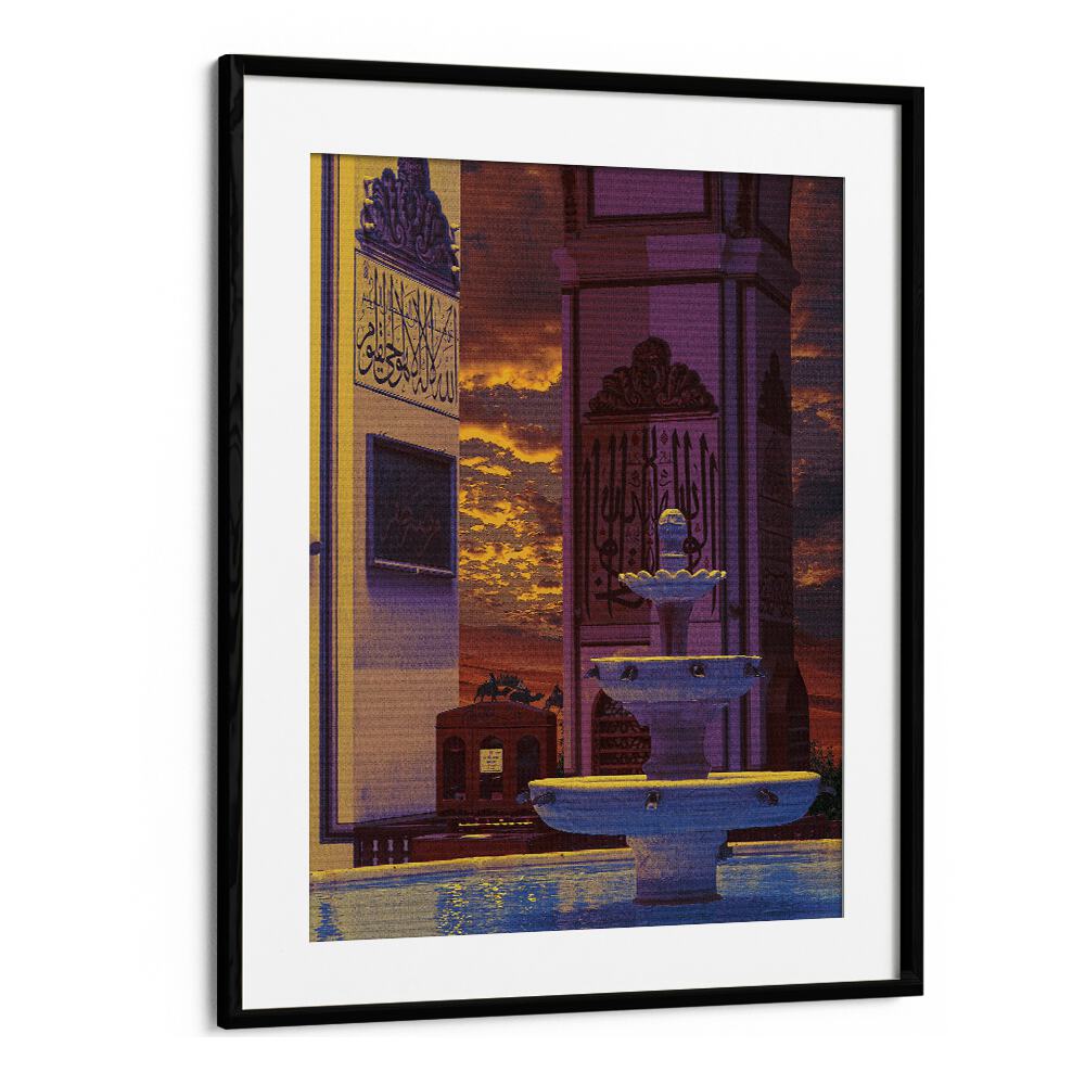 Captivating DESERT PALACE, SURREAL ART PRINTS by Cosmo Zach in a sleek black frame, perfect for any imaginative space.