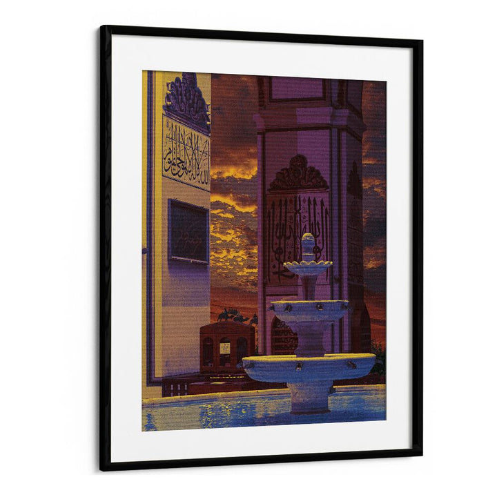 Captivating DESERT PALACE, SURREAL ART PRINTS by Cosmo Zach in a sleek black frame, perfect for any imaginative space.