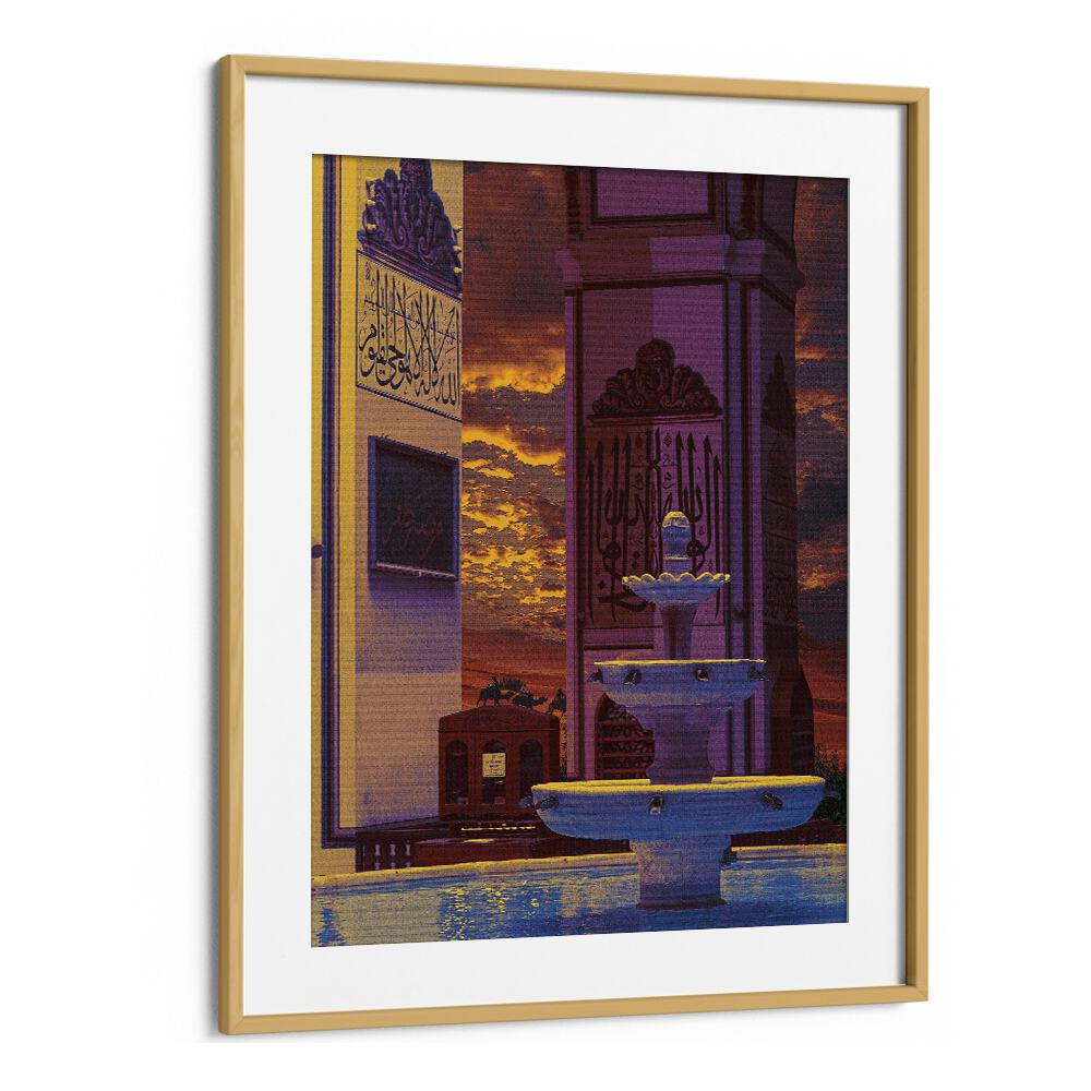 Captivating DESERT PALACE, SURREAL ART PRINTS by Cosmo Zach, framed with oak, enhances any space with imagination.