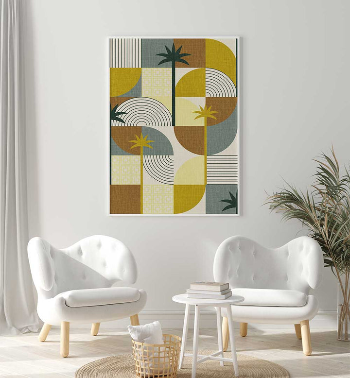 DESERT SHAPES ADN PALMS MUSTARD , BOHO ART PAINTINGS
