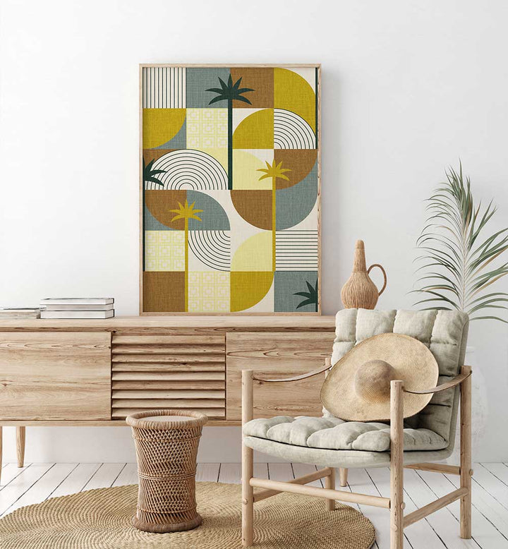 DESERT SHAPES ADN PALMS MUSTARD , BOHO ART PAINTINGS