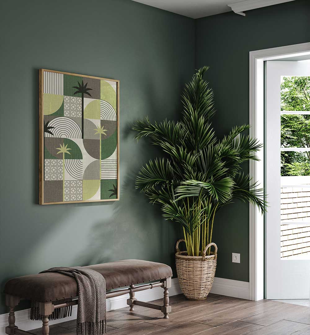 DESERT SHAPES AND PALMS GREEN , FLORAL FLOWER PAINTINGS