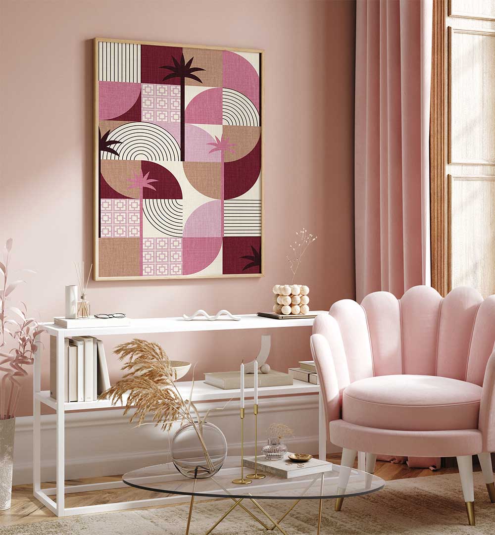 DESERT SHAPES AND PALMS MAUVE , FASHION POSTERS