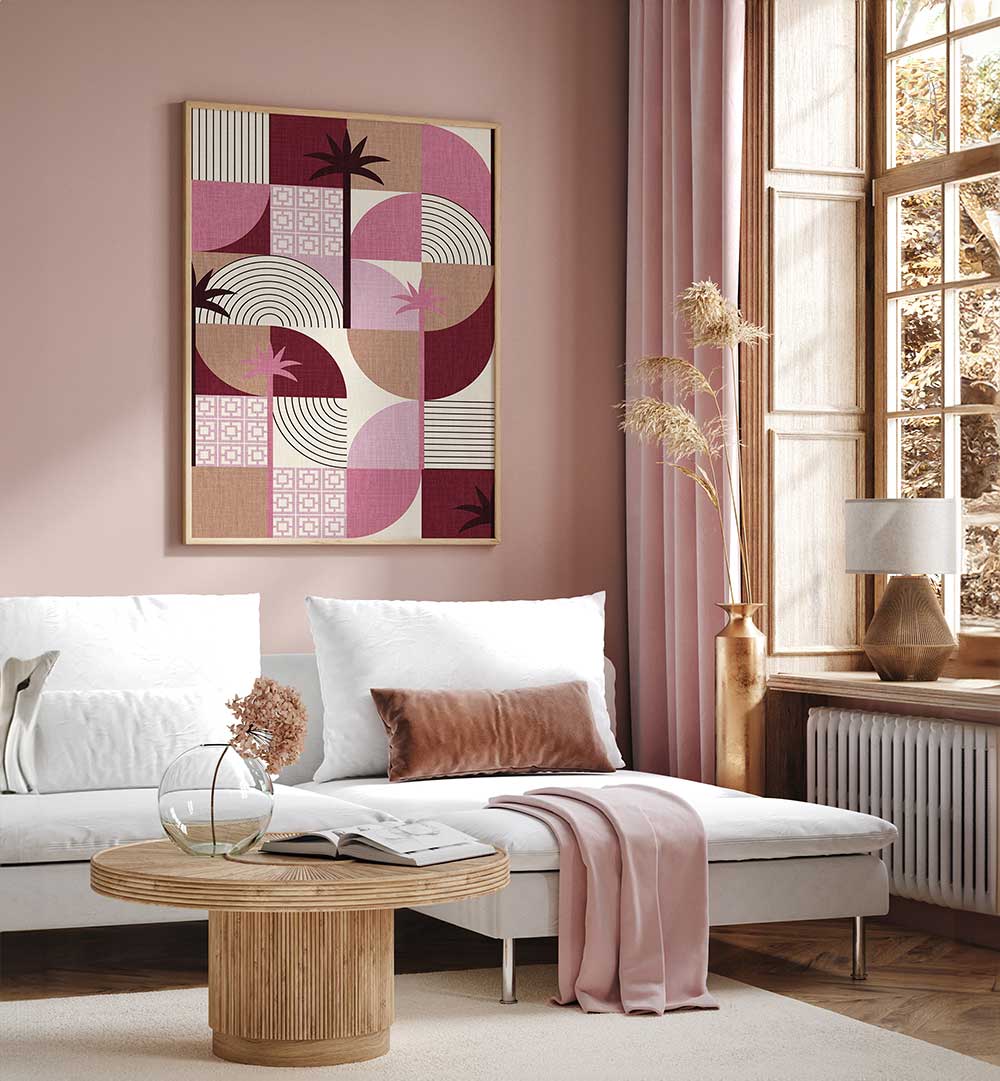 DESERT SHAPES AND PALMS MAUVE , FASHION POSTERS