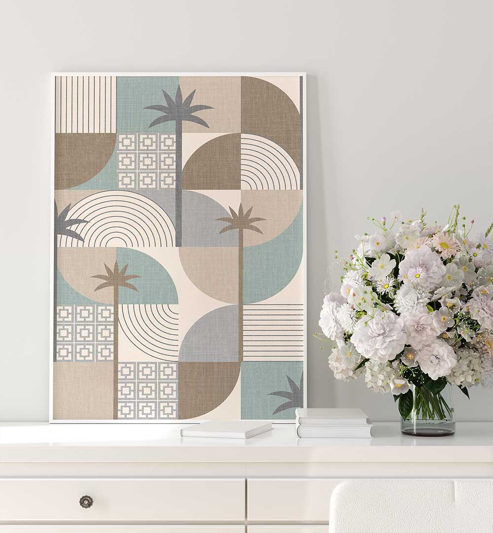 DESERT SHAPES AND PALMS SAND , BOHO ART PAINTINGS