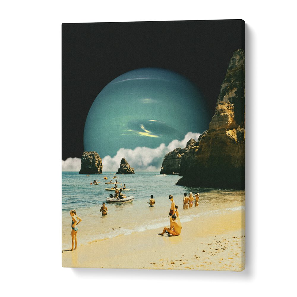 Elevate your space with DETERMINATION, SURREAL ART PRINTS by Taudalpoi, blending vibrant beach scenes and cosmic elements.