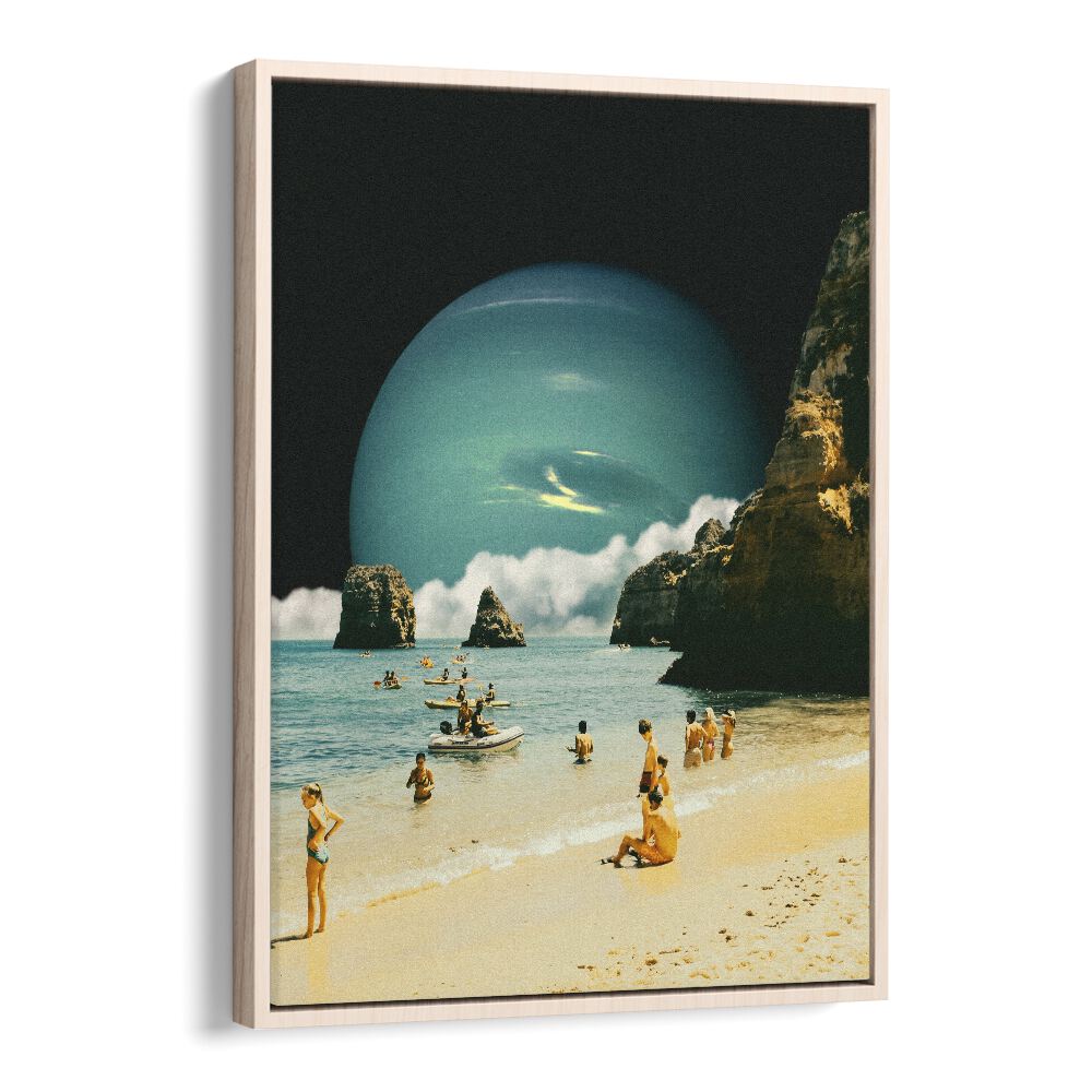 Surreal art prints titled "Determination" by Taudalpoi, featuring a vibrant beach scene with a cosmic backdrop.