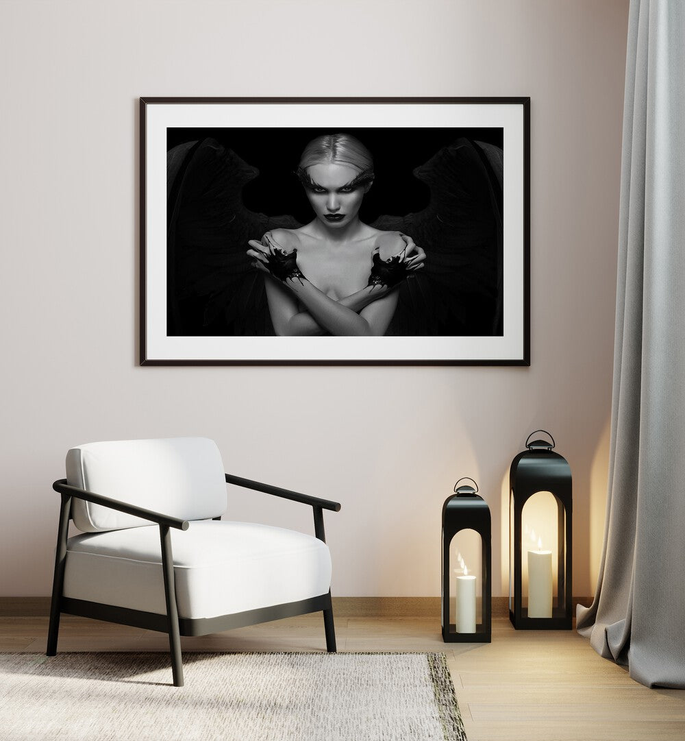 Captivating DEVIL INSIDE HER, PHOTOGRAPHY PRINTS by David Drake, showcasing fine art and fashion in striking black and white.