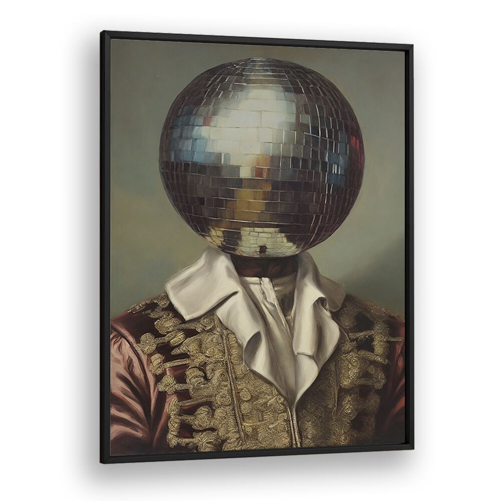 Vibrant DISCO HEAD KING, ALTERED ART PRINTS from The Art Concept, featuring a unique disco ball head design.