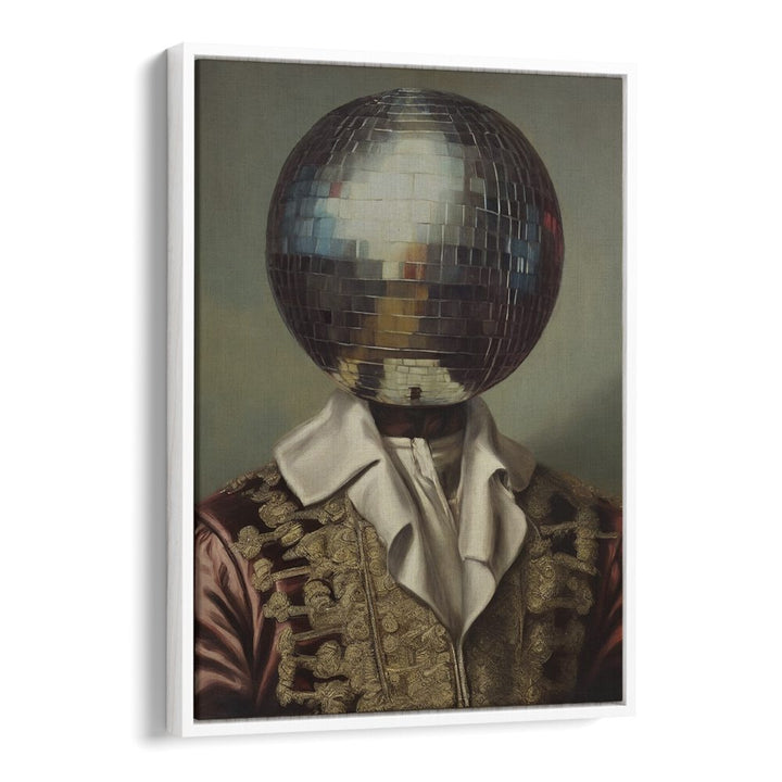Vibrant DISCO HEAD KING, ALTERED ART PRINTS by The Art Concept, featuring a unique disco ball head design.