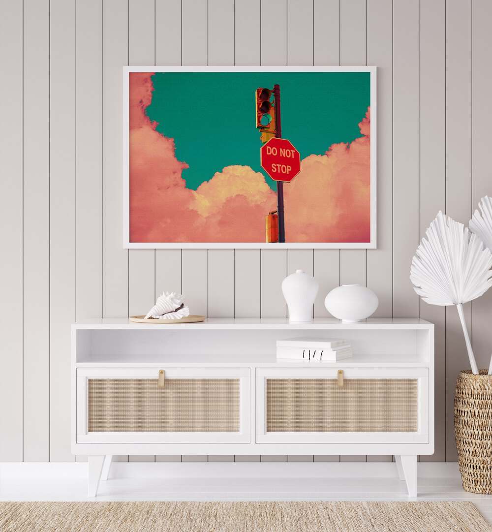 Vibrant "DO NOT STOP , SURREAL ART PRINTS" by Cosmo Zach adds modern elegance to your space with stunning visuals.