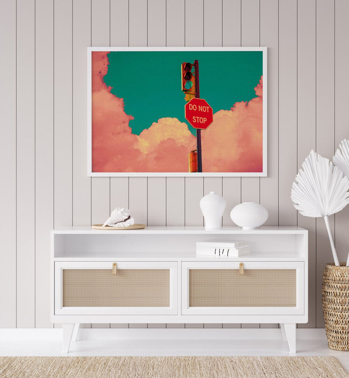 Vibrant "DO NOT STOP , SURREAL ART PRINTS" by Cosmo Zach adds modern elegance to your space with stunning visuals.