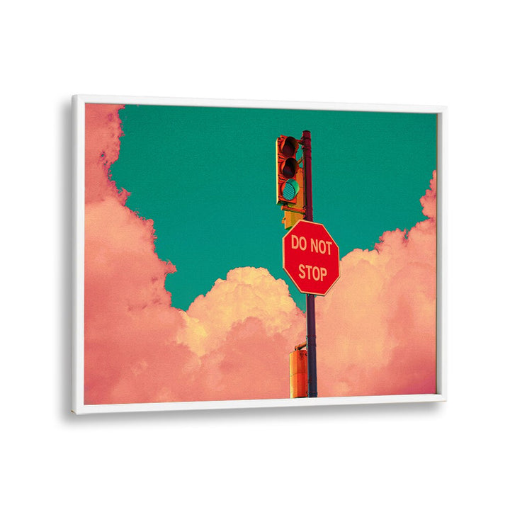 Colorful surreal art print "DO NOT STOP" by Cosmo Zach, perfect for transforming your space with modern elegance.
