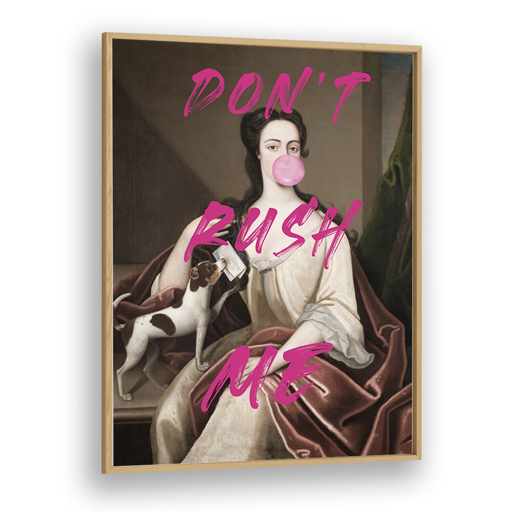 DONT RUSH ME III, ALTERED ART PRINTS by The Art Concept features a playful woman with a dog, perfect for decor.