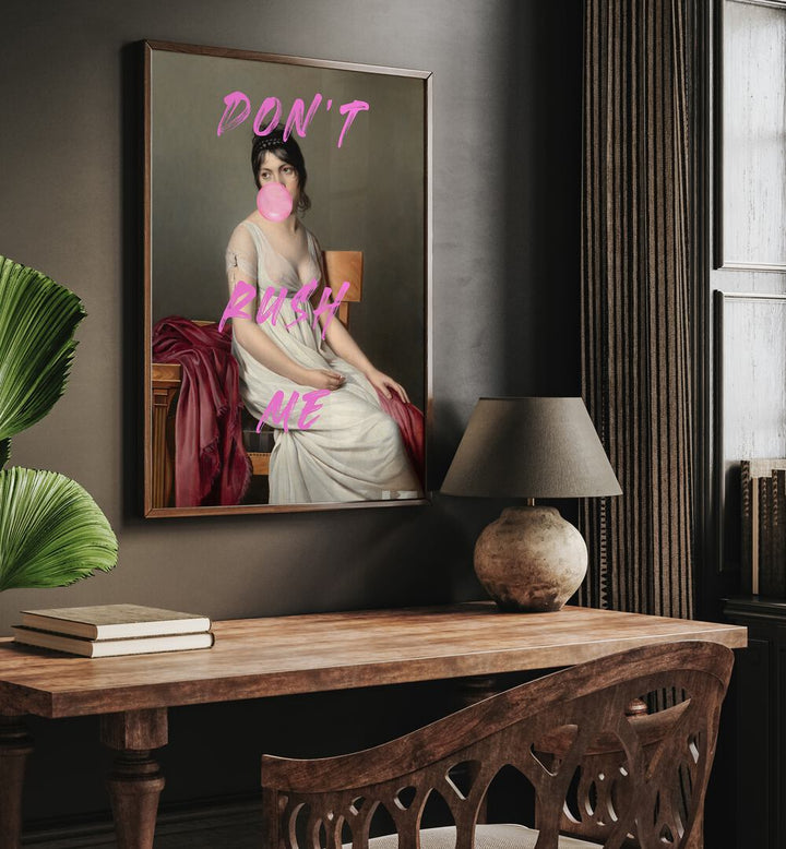 Stylish room featuring DONT RUSH ME VIII, ALTERED ART PRINTS by The Art Concept, blending classic and modern aesthetics.