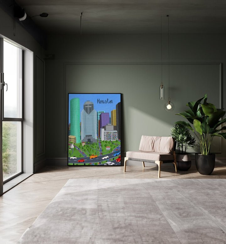 Colorful DOWNTOWN, TRAVEL POSTERS by Carla Daly add urban charm and vibrancy to any living space.