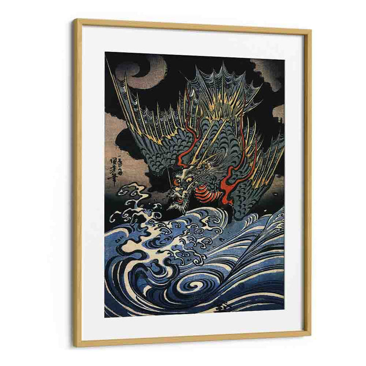 Dragon Flying Above Turbulent Waves 1831 By Utagawa Kuniyoshi Japanese Paintings in Oak Wood Frame With Mount