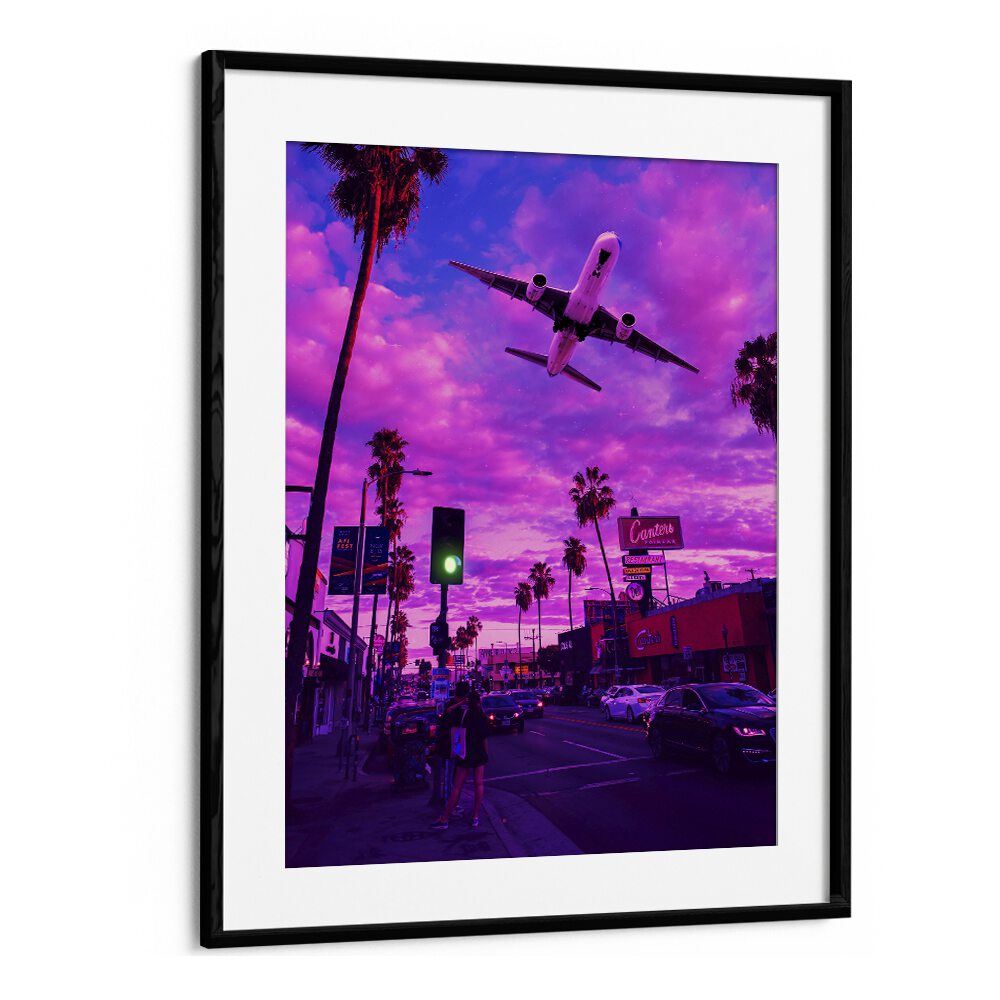 DREAMVERSE, SURREAL ART PRINTS showcase vibrant surrealism with a striking airplane against a colorful sky.