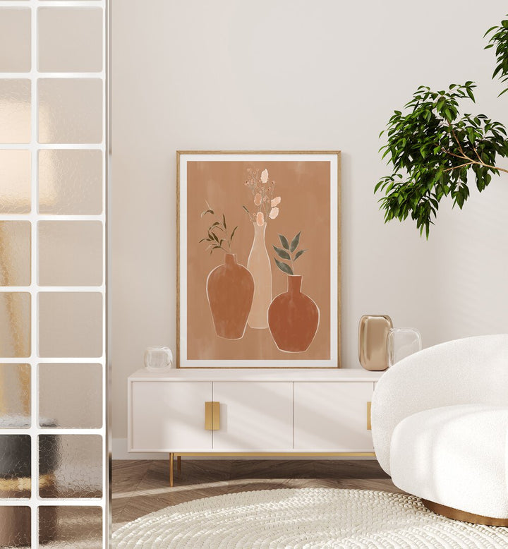 Dried Flower Banquet, Boho Art Prints showcase elegant vases and floral designs by Ivy Green, perfect for home decor.