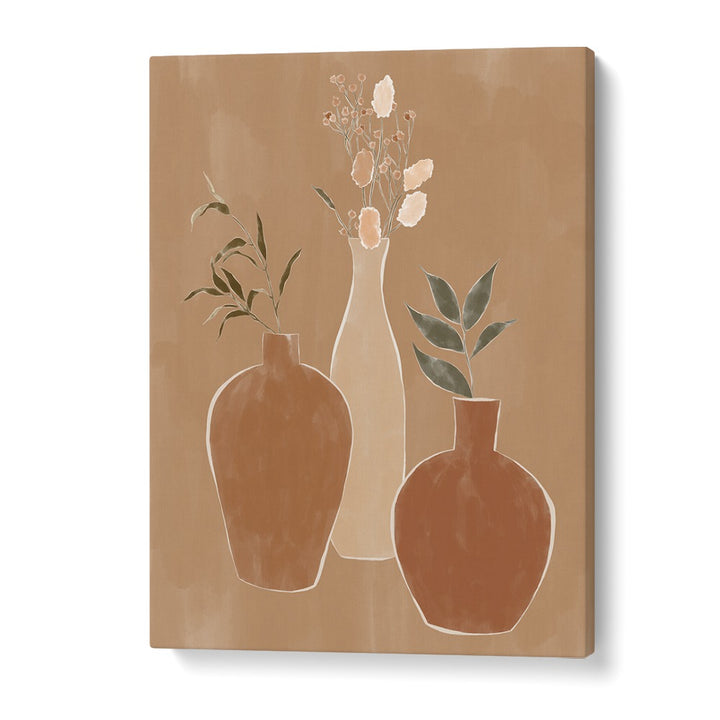 Elegant DRIED FLOWER BANQUET, BOHO ART PRINTS by Ivy Green, featuring vases with dried flowers on a warm background.