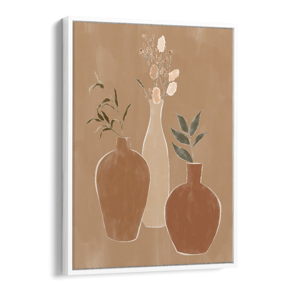 Dried Flower Banquet, Boho art prints by Ivy Green, featuring elegant vases and delicate florals on canvas.