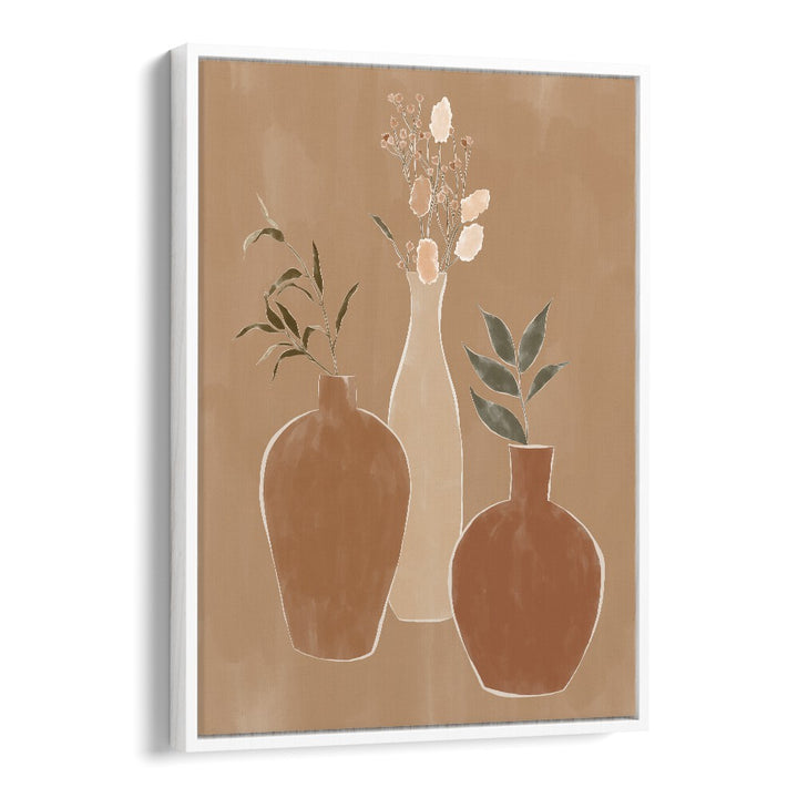 Dried Flower Banquet, Boho art prints by Ivy Green, featuring elegant vases and delicate florals on canvas.