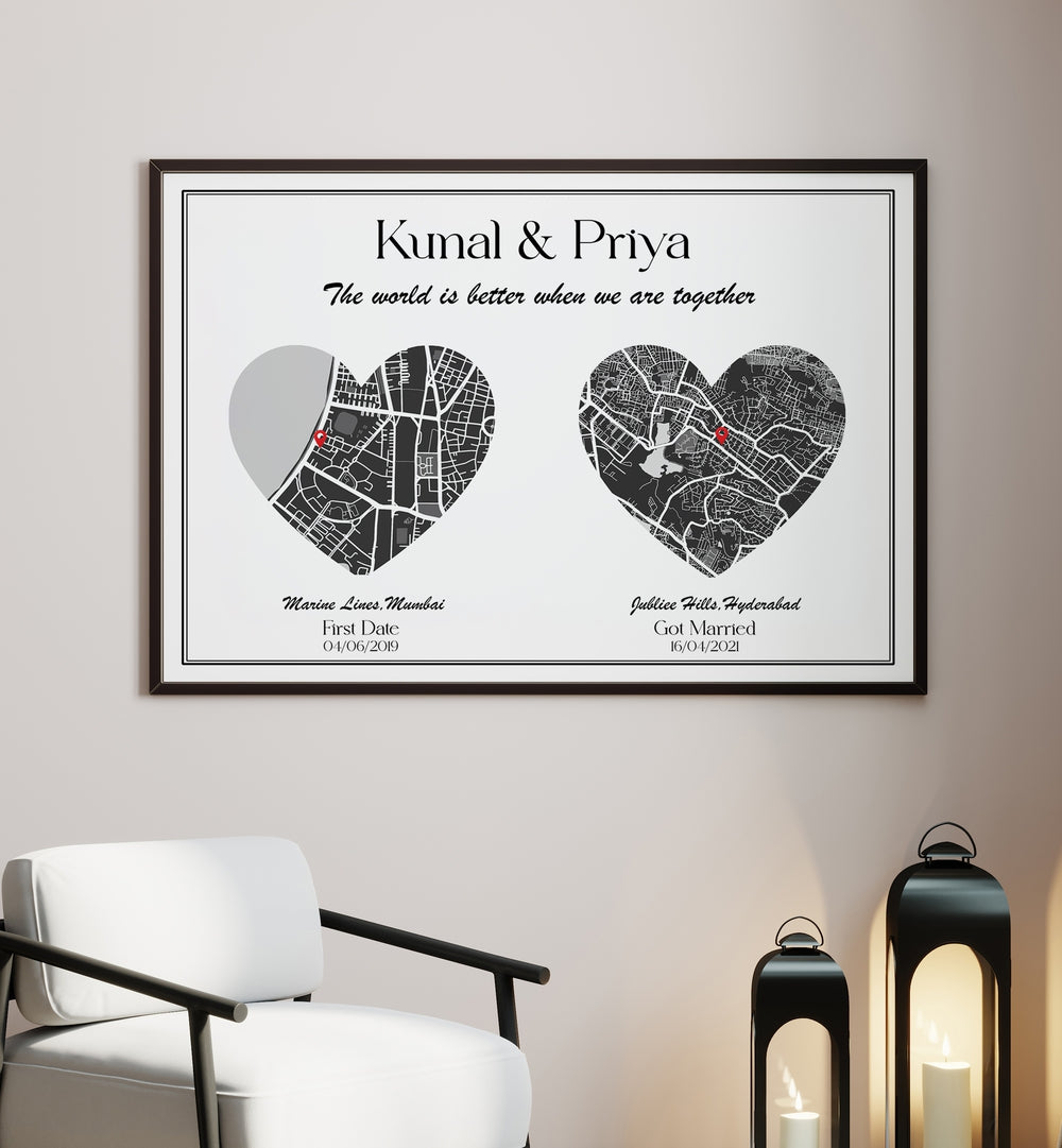 painting - DUAL HEART CITY MAP by Asianmonk