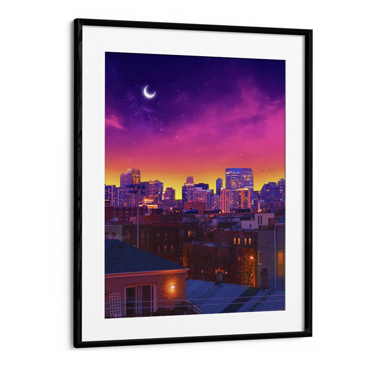 Surreal art print "DUSK IN CHICAGO" by Ritvik Takkar, blending urban charm with enchanting twilight hues.