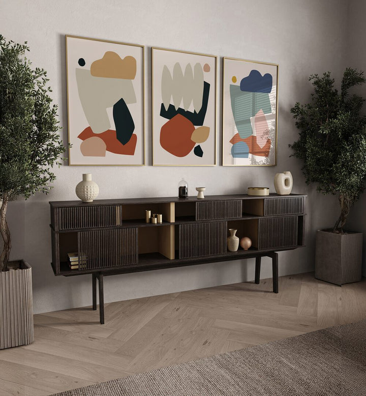 Stylish EARTH COLLAGE SET, SET OF 3 PAINTINGS enhances your space with nature-inspired tranquility and artistic flair.