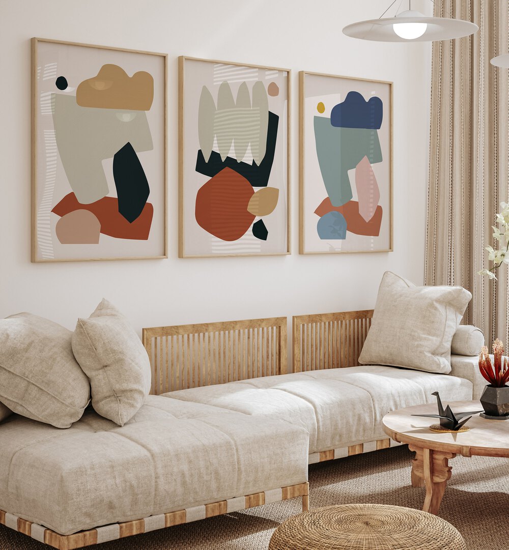 Transform your space with the EARTH COLLAGE SET, SET OF 3 PAINTINGS, featuring modern art that embodies nature's beauty.