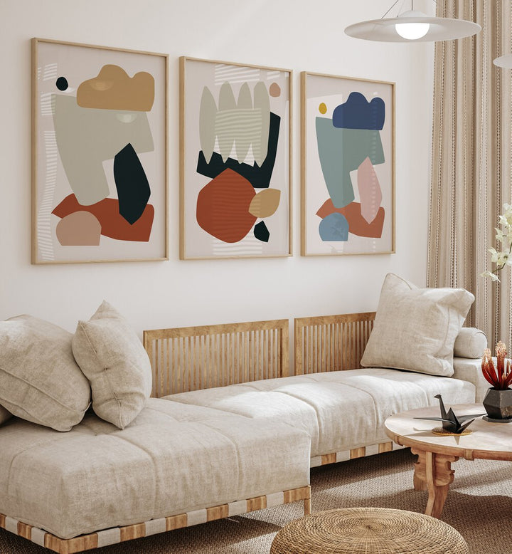 Transform your space with the EARTH COLLAGE SET, SET OF 3 PAINTINGS, featuring modern art that embodies nature's beauty.