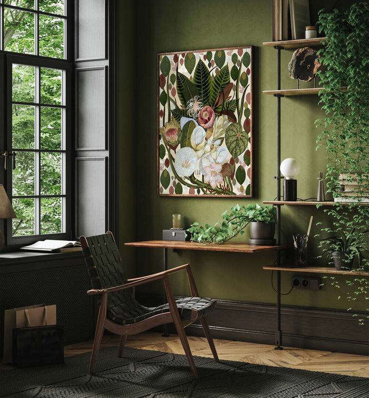Elegant interior featuring EARTHY BLOOMS, FLORAL FLOWER PAINTINGS, enhancing the serene beauty of nature indoors.