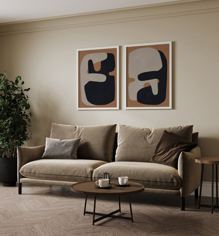 Stunning EARTH & SHADOW SET of 2 paintings, perfect for transforming your living space with elegant natural beauty.