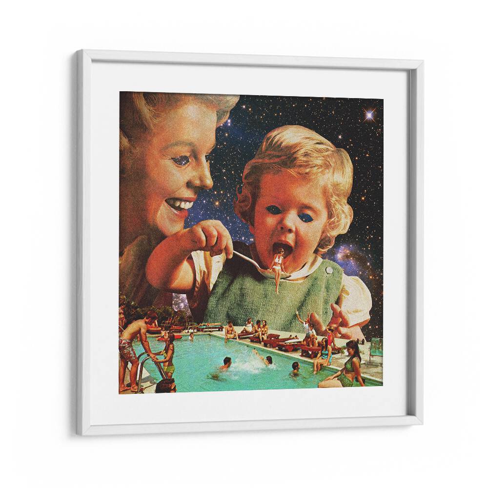 Surreal art print "EAT UP" by Vertigo Artography, showcasing whimsical imagery in a stylish white frame.